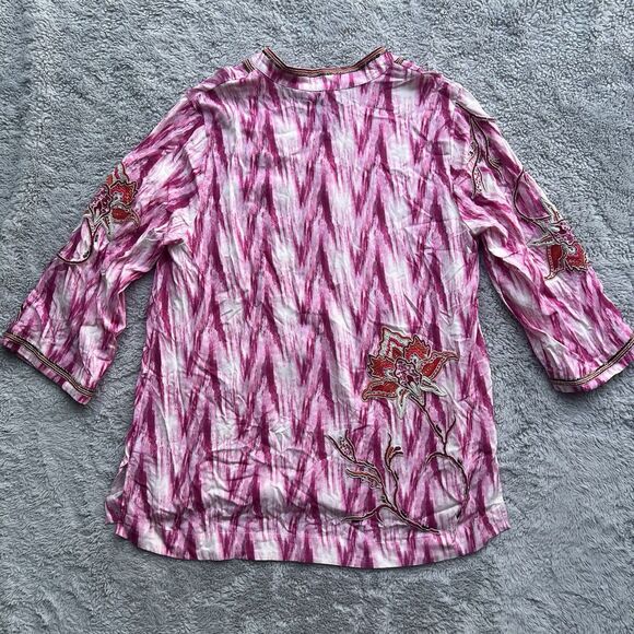 Soft Surroundings Altea Ikat Pink Floral Tunic Blouse Beaded Embroidered Size XL - Picture 8 of 10
